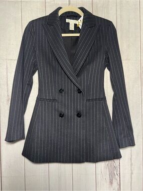 H&M Navy Pinstripe Double-Breasted Blazer Size 0